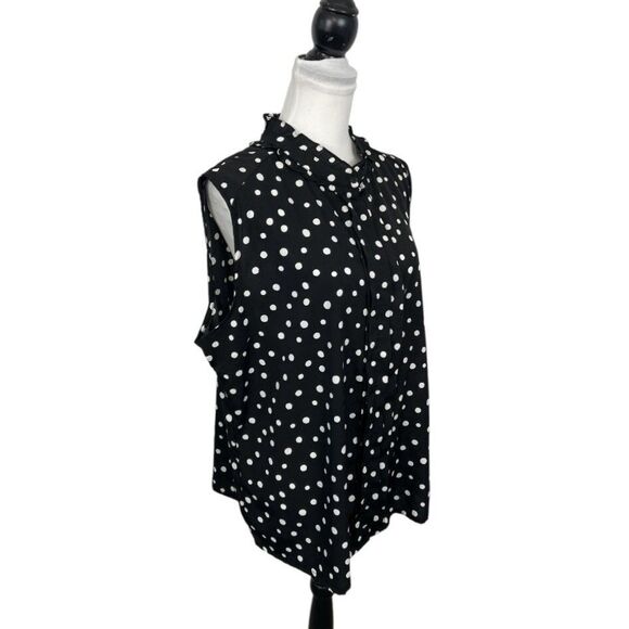 JENNIFER & GRACE Blouse Plus Size 3X Black White Sleeveless Pleated Ruffled Top - Picture 3 of 10